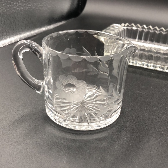 American Brilliant, Vintage Sugar / Creamer,  Wheel Cut, Floral Design with Tray - Picture 3 of 11